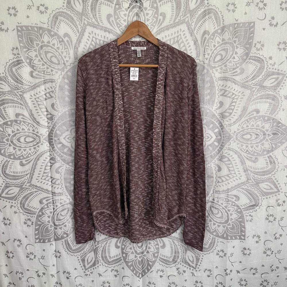 Nwt $68 American Eagle Marled Waffle Open Sweater Cardigan Burgundy White Small